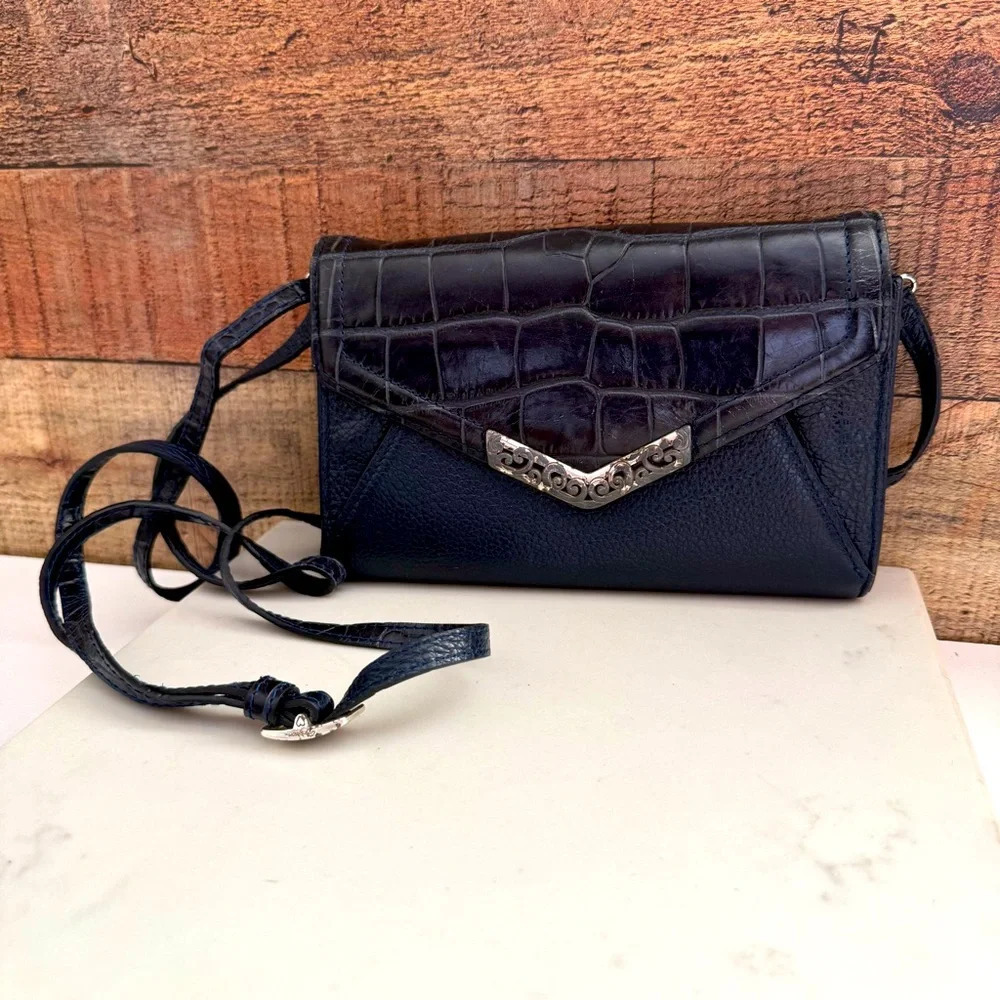 Brighton Navy Mingle Leather Envelope Organizer Crossbody
